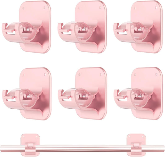 JHCJHC 6PCS No Drill Adhesive Curtain Rod Brackets 40LB, Curtain Rods No Drilling Renter Friendly Hooks No Damage Curtain Holders, Apartment Farmhouse Classroom Decor Hanging Drapes