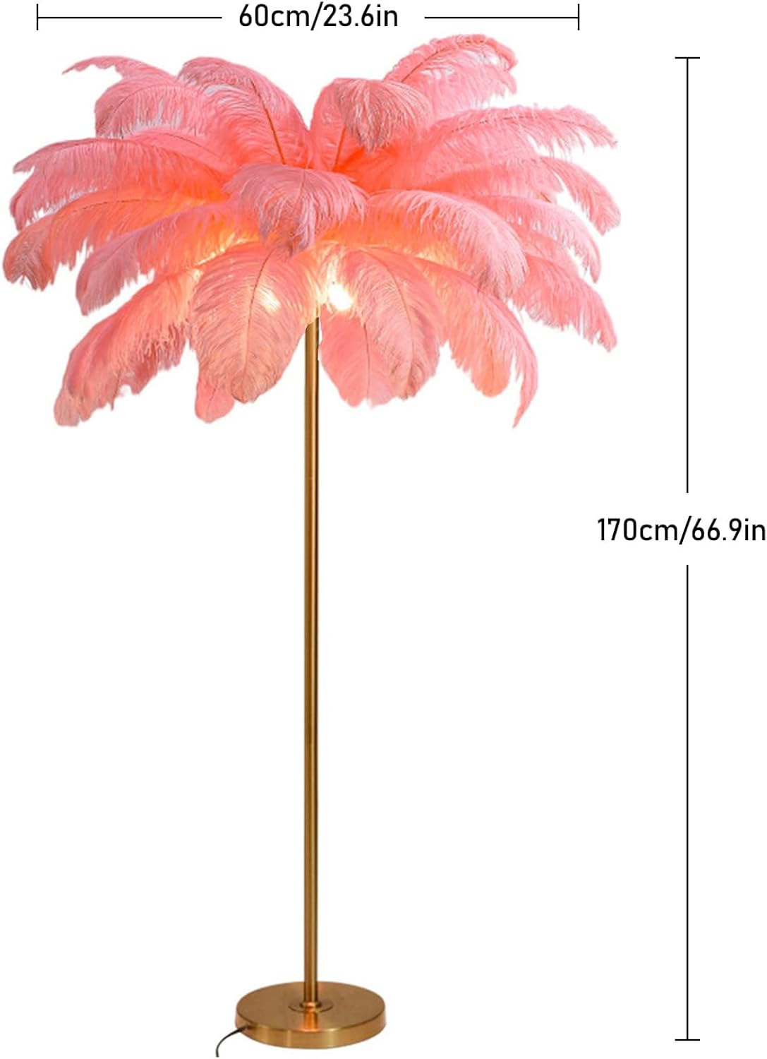 Modern Feather Floor Lamp with 48 Ostrich Feathers, 3-Temperature Dimmable Bulbs - Bedside Reading Light for Girls Bedroom Decor,Bean Paste,Large