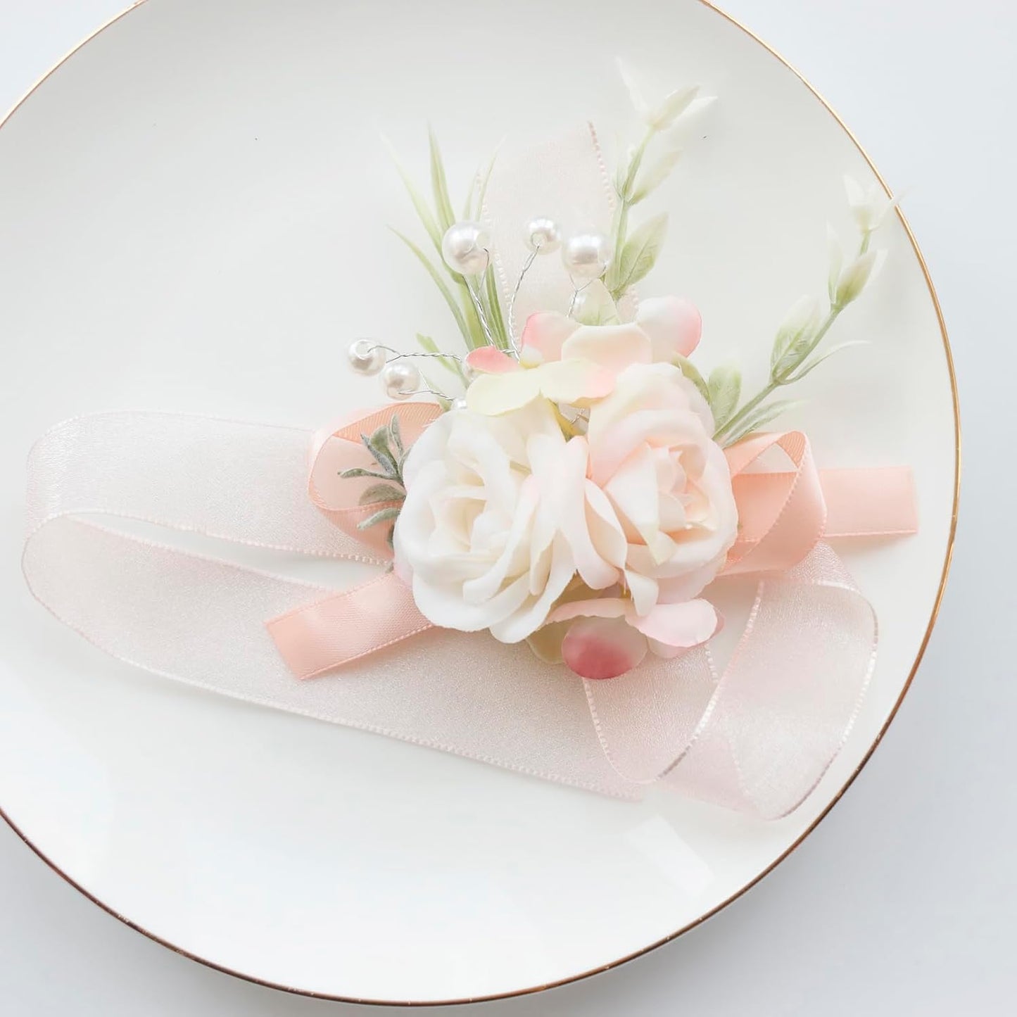 MAFELOE Boutonniere Corsage Set, Pale Pink, 2 Pieces | Wedding Party Senior Prom Homecoming Suit Decor, Artificial Flowers Accessories, Groom Bride Groomsmen Bridesmaids
