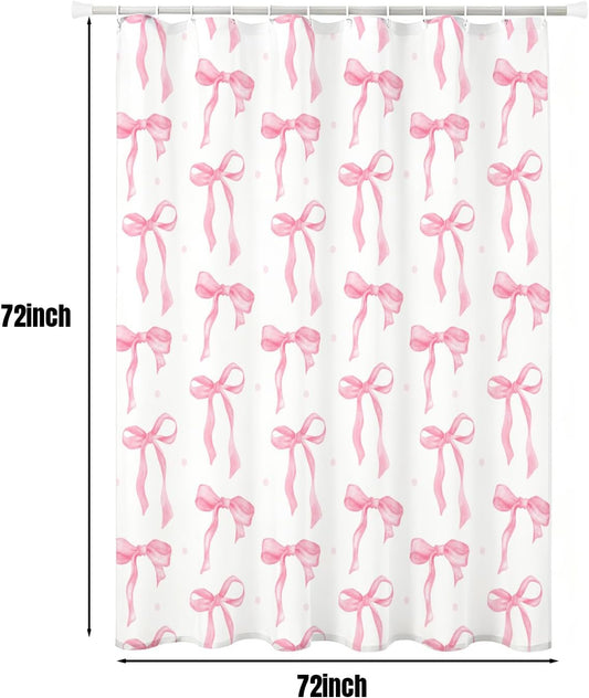 Cute Shower Curtain, Bow Pattern Waterproof Fabric Shower Curtain for Bathroom Decor, Aesthetic Modern Shower Curtains Sets with Hooks for Women Girls 72x72 Inches (Pink)