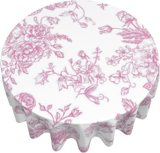 AGAYNA Pink Floral Tablecloth Round 60 Inch Chinoiserie Vintage Flower Table Cloth,Stain Resistance Polyester Spring Summer Seasonal Table Covers for Kitchen Dining,Small Tablecloth for Party Picnic