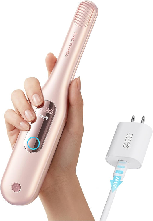 TYMO Cordless Mini Flat Iron, 0.65" Mini Hair Straightener Pencil Curling Iron for Short Hair, 200M Ions Lightweight Ceramic Curler for Pixie Cut, Bob & Curls, 3X Less Heat Damage, Dual Voltage, Pink