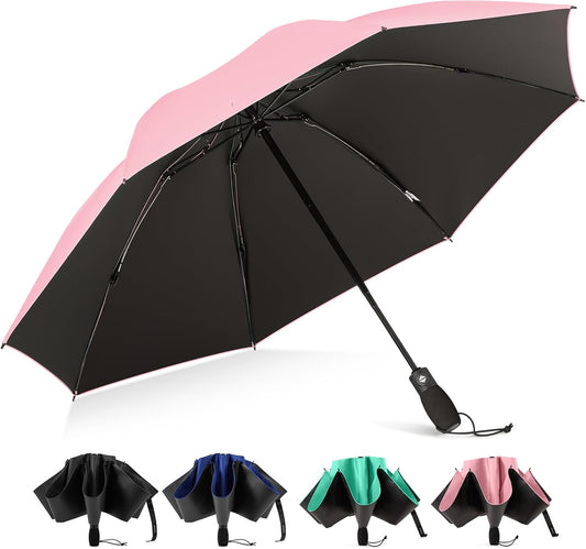 G4Free 46 Inch Inverted Umbrella Windproof Travel Umbrella for Rain & Sun | Black Coating UV Protection, Strong 8 Ribs, Auto Open/Close, Reverse Folding Umbrella with Non-Slip Grip, Fits Car & Backpack
