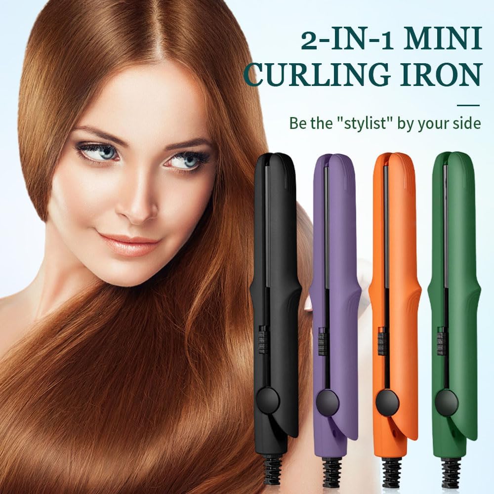 Upgrade 2024 New 2-in-1 Mini Curling Wand and Flat Iron for Women's Short and All Hair Types (Pink)