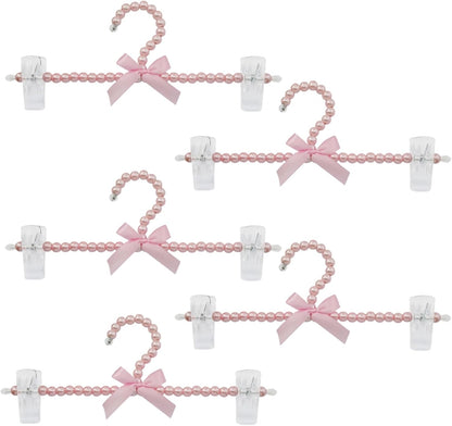 13 inch Pearl Hanger Pants Hangers with Clip,Cute Ribbon Bow Hanger Clip Hangers for Wedding Dress Bride Bridesmaid Lingerie