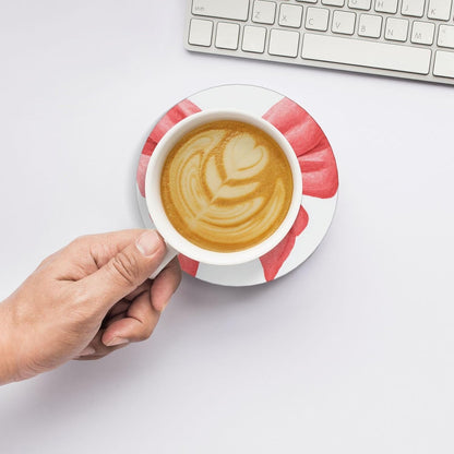 Watercolor Cute Bow Light Red and Pink Ceramic Coasters with Holder Set of 6 Coffee Cup Drink Coasters