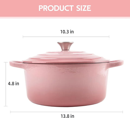 6 Quart Dutch Oven Enameled Cast Iron with Lid - Big Dual Handles - Oven Safe up to 500°F - Classic Round Pot for Versatile Cooking Pink