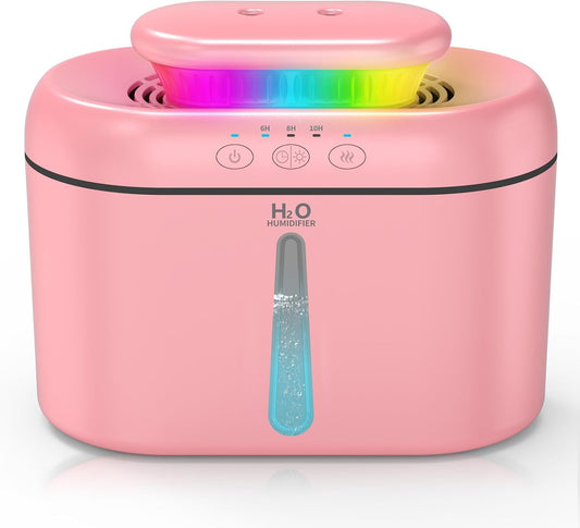 SZO Humidifiers for Bedroom, 2.5L Capacity, Auto Shut-Off, Easy to Fill & Clean, 16 dB Quiet Ultrasonic Humidifier for Large Room, Plants, Baby Nursery, Indoor, Night Light（Pink）