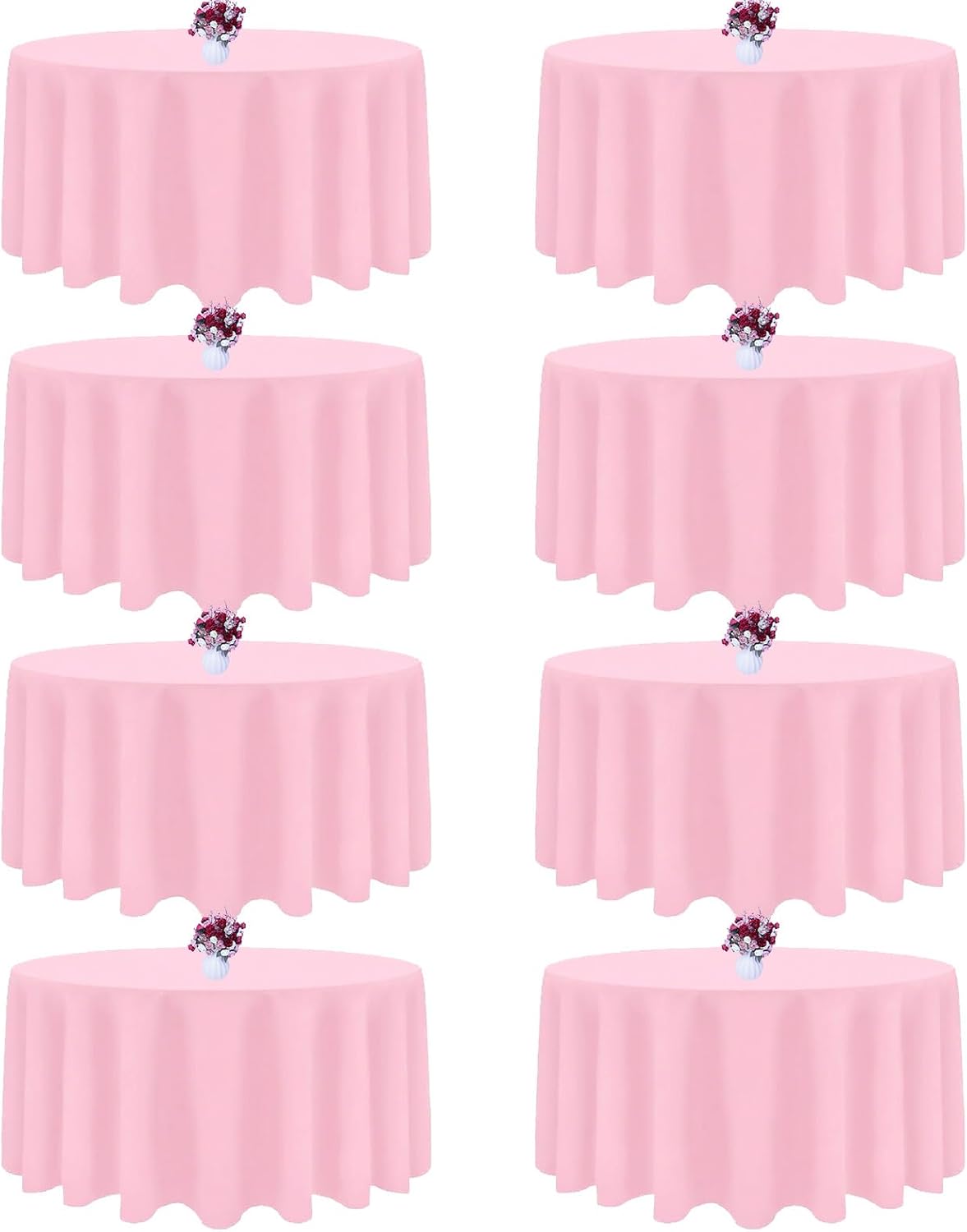 8 Packs 120 Inch Pink Round Tablecloth for Circle Tables, Washable Polyester Tablecloths, Wrinkle Resistant Table Cloth for Wedding Party Banquet Dining
