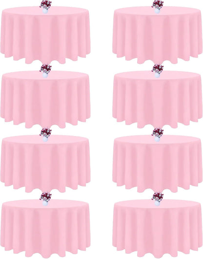 8 Packs 120 Inch Pink Round Tablecloth for Circle Tables, Washable Polyester Tablecloths, Wrinkle Resistant Table Cloth for Wedding Party Banquet Dining