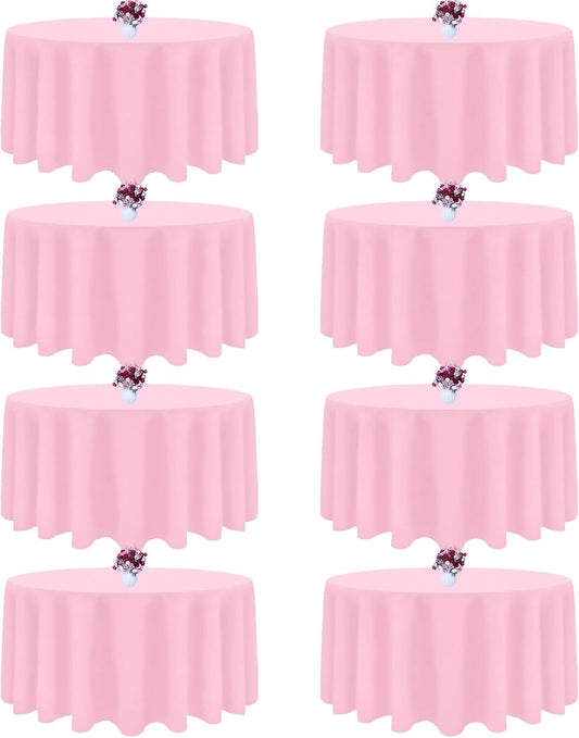 8 Packs 120 Inch Pink Round Tablecloth for Circle Tables, Washable Polyester Tablecloths, Wrinkle Resistant Table Cloth for Wedding Party Banquet Dining