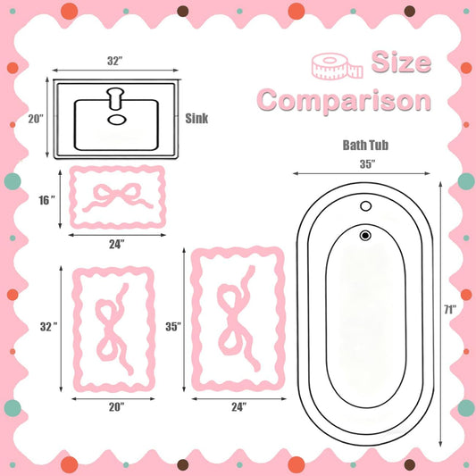 Pink Bow Bath Mat - Scalloped Bow Bathroom Rug Coquette Room Decor Microfiber Bath Mat Water Absorbent Non Slip Shower Carpet Valentines Day Girls Bedroom Aesthetic Preppy Rug (Pink, 24" x 35")