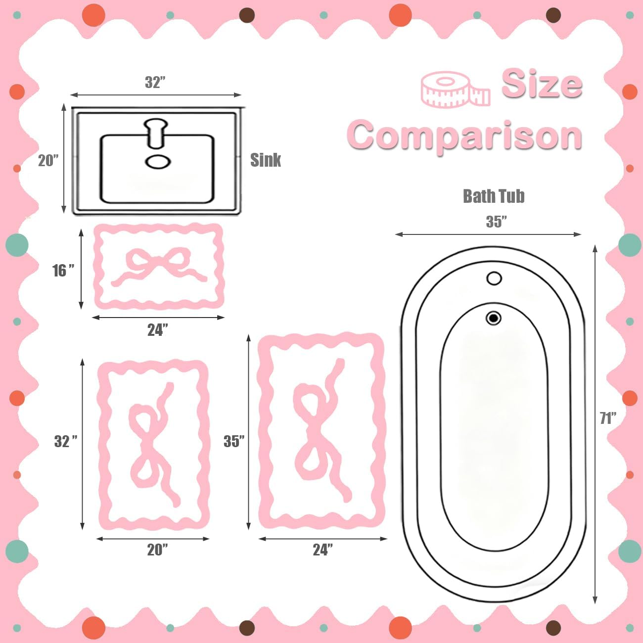 Pink Bow Bath Mat - Scalloped Bow Bathroom Rug Coquette Room Decor Microfiber Bath Mat Water Absorbent Non Slip Shower Carpet Valentines Day Girls Bedroom Aesthetic Preppy Rug (Pink,16" x 24")
