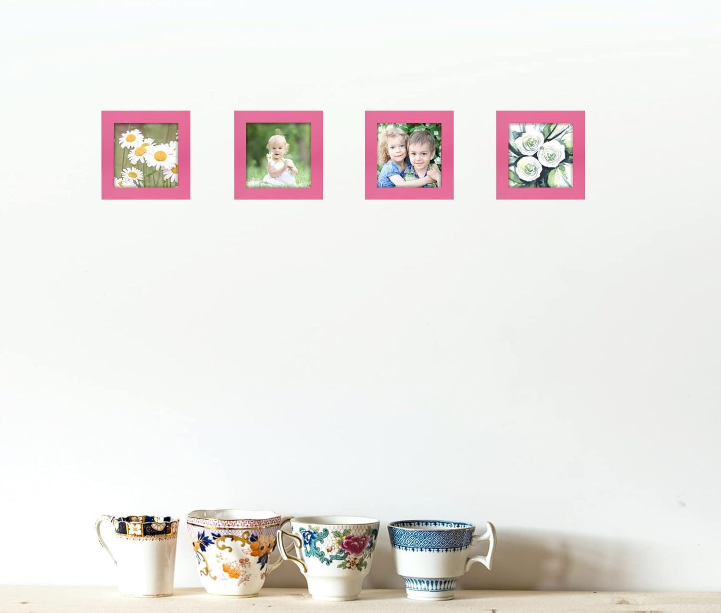 Picture Frames 4x4 Pink Nature Solid Wood 2 Pack for Wall Mount and Tabletop Display