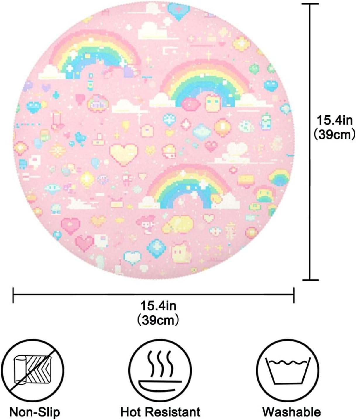 Pixal Peach Pattern Rainbow placemats round washable reusable chalkboard placemats rustic individuales para 15.4x15.4in set of 6