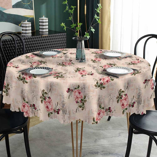 AOYEGO Pink Rose Round Tablecloth 60 Inch Flower Bud Leaf Bouquet Romantic Spring Vintage Nature Pastel Tone Table Cloth Polyester Tablecloths for Home Decor, Parties, Picnic