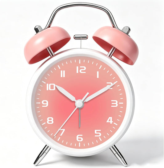 4.5" Analog Alarm Clock for Heavy Sleepers, Loud Battery Operated Alarm Clocks with Light, Metal Silent Desk Clock for Bedrooms, Retro Bedside Clocks for Kids Girls Women Mother Seniors, Pink