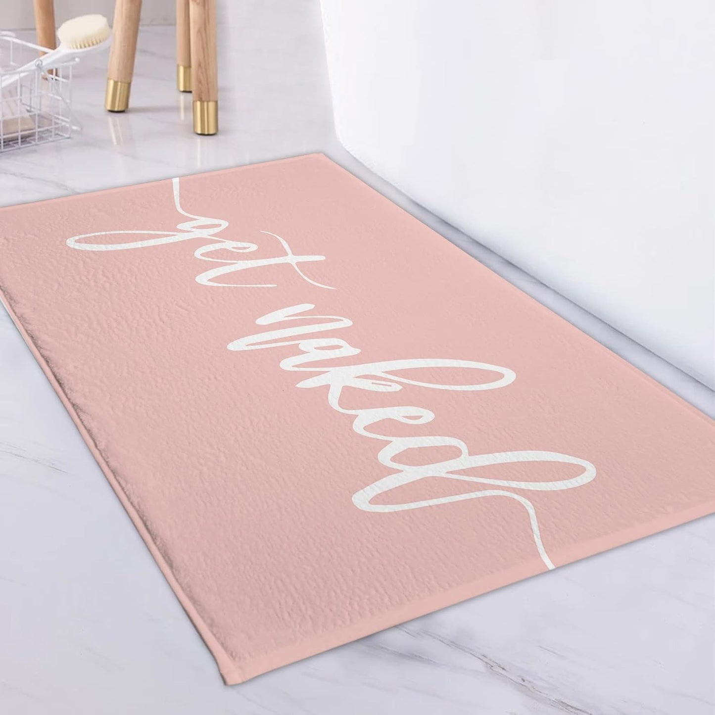 Get Naked Bath Mat for Bathroom, White Font Cute Funny Quotes Pink Bathroom Rug Bath Rug, Soft Memory Foam Bathmat Bathroom Floor Mat Non Slip Absorbent Bathroom Mat Bathroom Carpet, 32x20 Inch