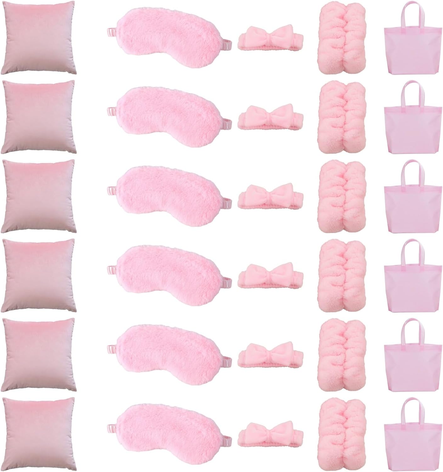 36 Pcs Spa Sleepover Party Favors for Guests, Pink Supplies Set, Featuring 6 Bags, 6 Throw Pillows 17.7 x 17.7 in, 6 Eye Masks, 6 Three-Piece Sets