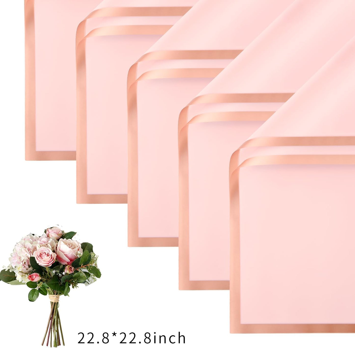 30 Sheets Pink Gold Edge Flower Bouquet Wrapping Paper，Florist Supplies Fully Water-Resistant Floral Bouquet Wrapping Paper Bouquet Accessorie，Flower Shop Packaging Pape for DIY Gift Wedding Birthday
