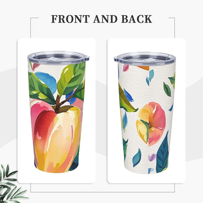 Colorful Peach Watercolor 20oz Tumbler Stainless Steel Insulated Travel Tumblers Leakproof Travel Coffee Mug With Lid And Straw Water Bottle Drink Tumbler Cups Gifts For Women Men Lovers