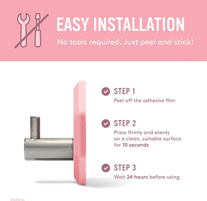 Sud Scrub® Antimicrobial Shower Hook, Self Adhesive Hooks for Shower Wall, Heavy Duty Removable Wall Hooks, Stick On Hooks for Hanging, Bathroom Towel Hook (Pink)