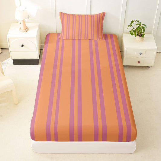 Erosebridal Peach Orange Modern Lines Fitted Sheet Twin Size for Kids Teens Adults | Geometric Abstract Striped Bed Sheets Retro Classic Vertical Stripe Bedding Set Minimalist Stripes Pattern Sheets