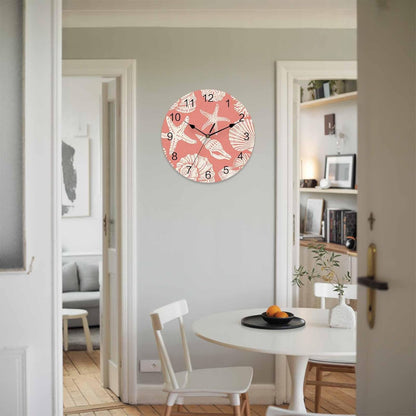 LooPoP Wall Clock Shell Starfish Clocks PVC Silent Non-Ticking Battery Operated Decorative Pink Coastal Coral Conch Round Clock for Home Living Room Kitchen Bedroom Office School Wall Decor 10 Inch