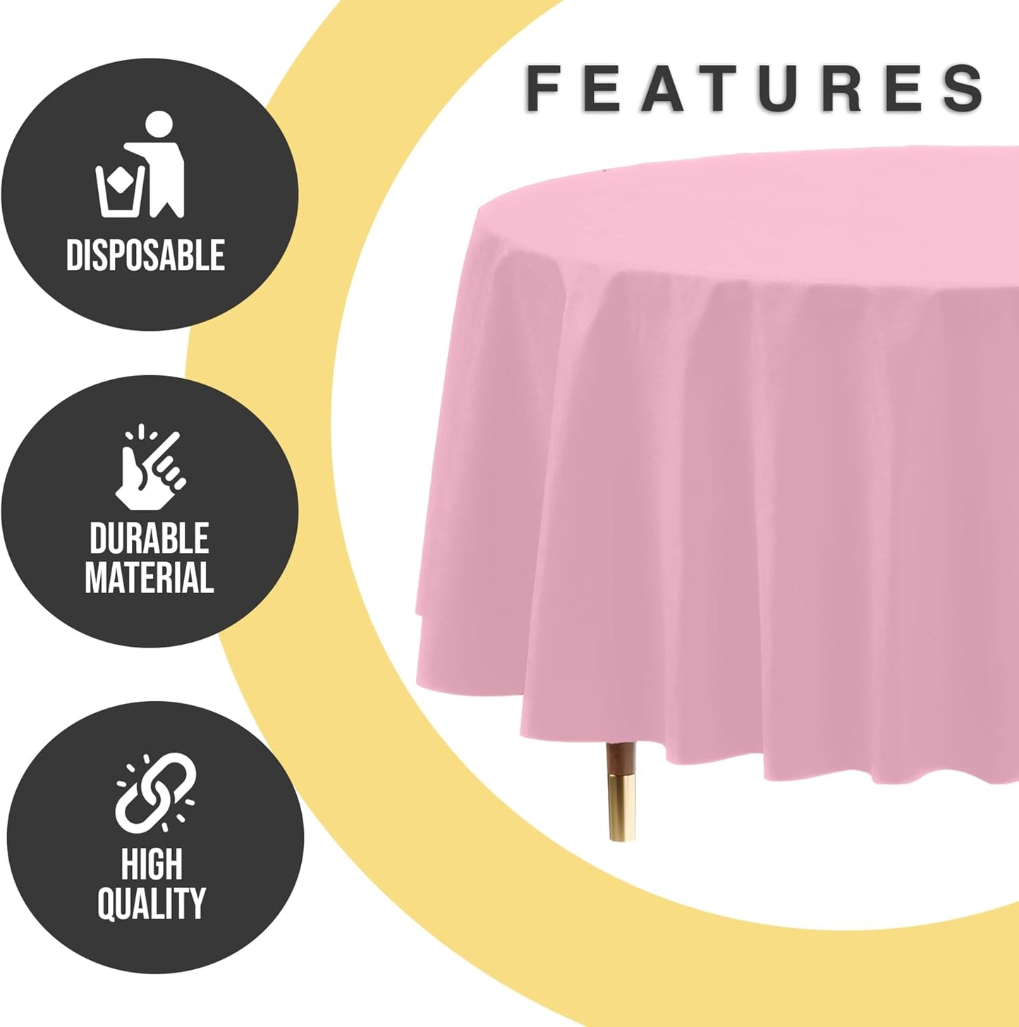 Exquisite 66% Thicker Premium Pink Round Tablecloth 0.5 Mil 12 Pack Plastic Table Cloth Disposable 84 Inch Round Plastic Tablecloth Won't Tear Easily Like Cheap Thin Brands