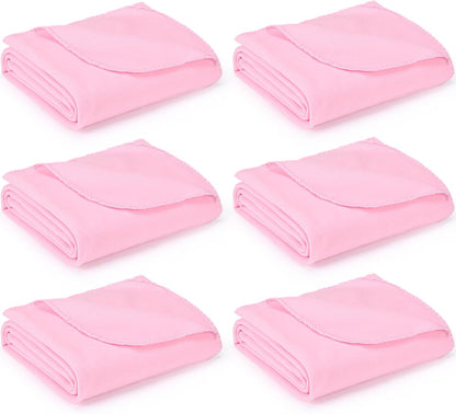 6 Pack Light Pink Fleece Sleepover Blankets Bulk, 59" x 48" Soft Lightweight Throw Blankets for Couch, Spa, Slumber Party, Movie & Bachelorette Party
