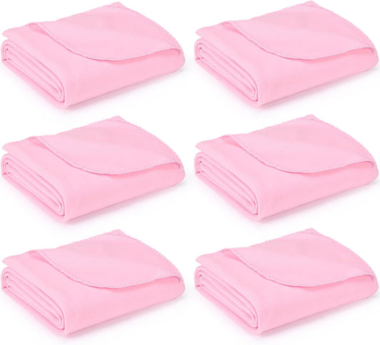 6 Pack Light Pink Fleece Sleepover Blankets Bulk, 59" x 48" Soft Lightweight Throw Blankets for Couch, Spa, Slumber Party, Movie & Bachelorette Party
