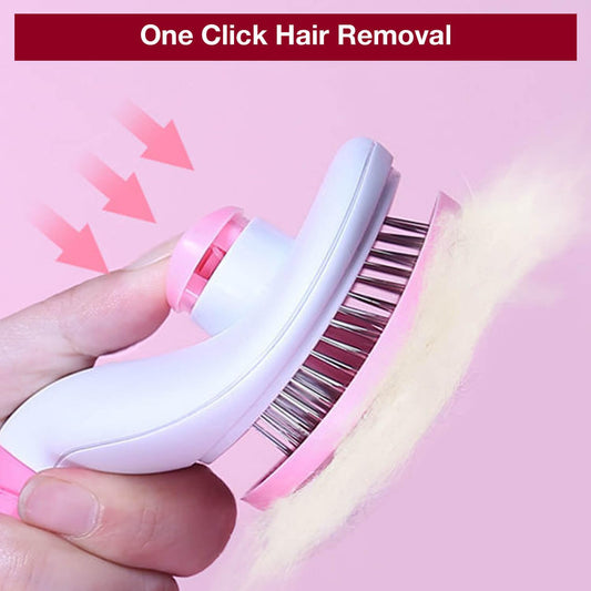 Self-Cleaning Slicker Brush for Dogs Cats - Upgraded Deshedding Grooming Tool with One-Click Clean, Ergonomic Grip & Gentle Massage Tips - Ideal for Long/Short Haired Pets, Pink