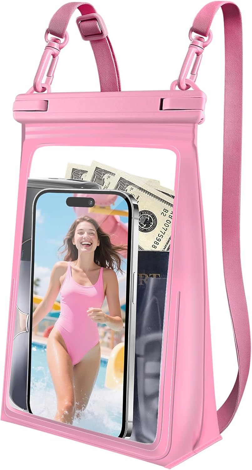 Large Waterproof Phone Pouch Floating, Waterproof Phone Case for iPhone 15 14 Pro Max 13 12 Plus 11 XS XR X Samsung up to 8.5'', IPX8 Water Proof Cell Phone Dry Bag for Beach Swimming Kayaking, Pink