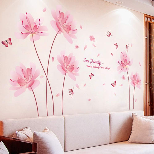 Flower and Butterflies Wall Stickers for Adults, Pink Flower Wall Decals Decoration for Girls Bedroom, Pink Decor for Nursery Room, Floral Butterfly Wall Decor Peel and Stick for Bedroom