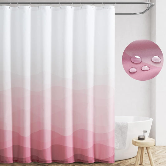 jinchan Ombre Pink Ocean Wave Shower Curtain Waterproof Fabric Shower Curtains for Bathroom Gradual Color Design Nautical Coastal Beach Bath Decor with 12 Hooks 70x72 Inches