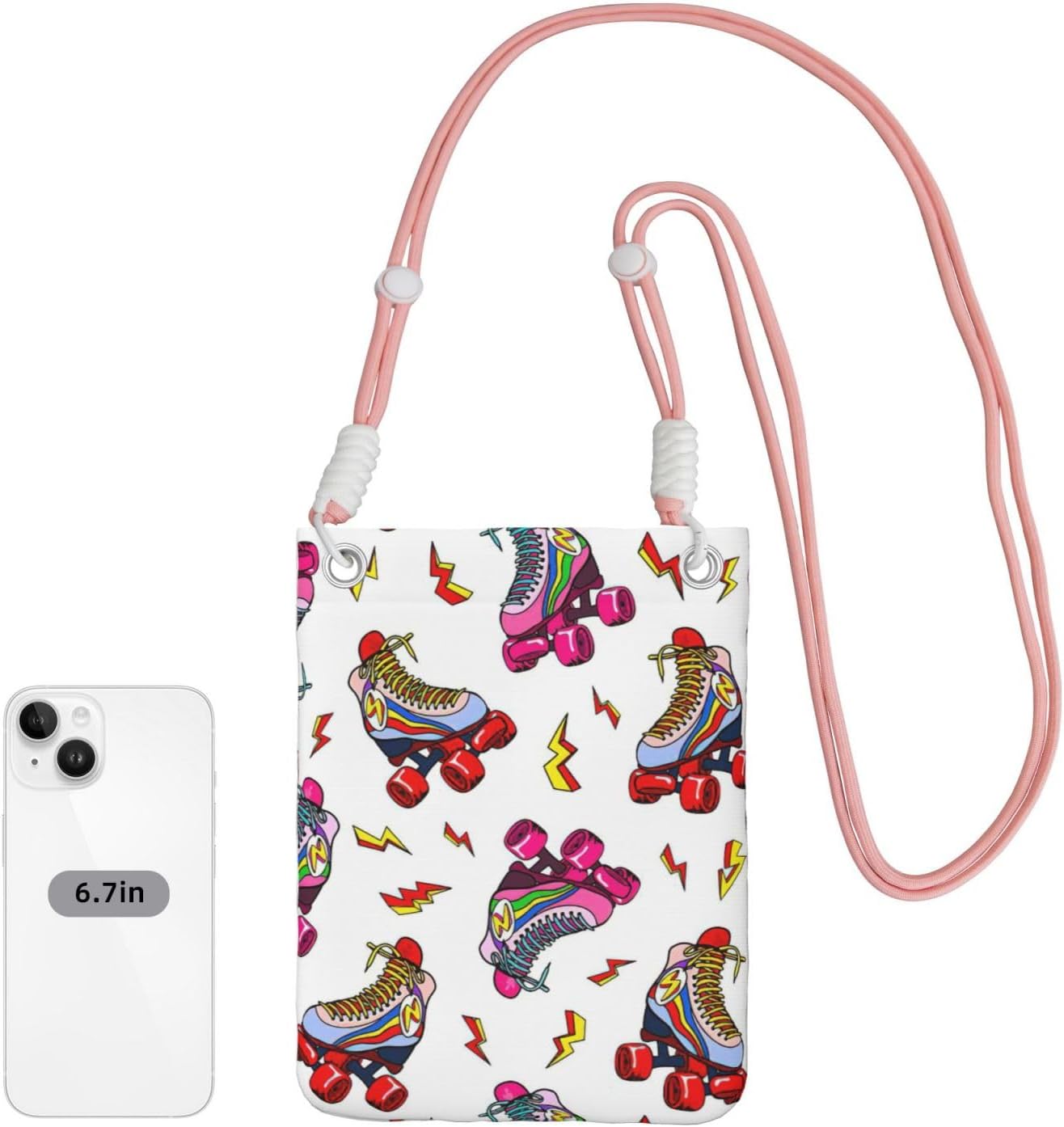 Colorful Roller Skates Print Small Crossbody Bags for Women Lightweight Phone Bag Purses Adjustable Strap