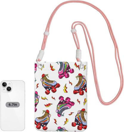 Colorful Roller Skates Print Small Crossbody Bags for Women Lightweight Phone Bag Purses Adjustable Strap