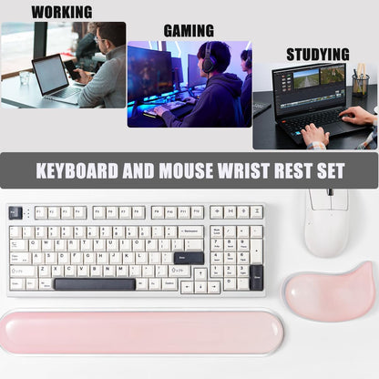 Gel Keyboard and Mouse Wrist Rest Set –Pink Clear Wrist Rest for Computer Keyboard 60%/68%/75%, Comfort & Support for Typing and Gaming