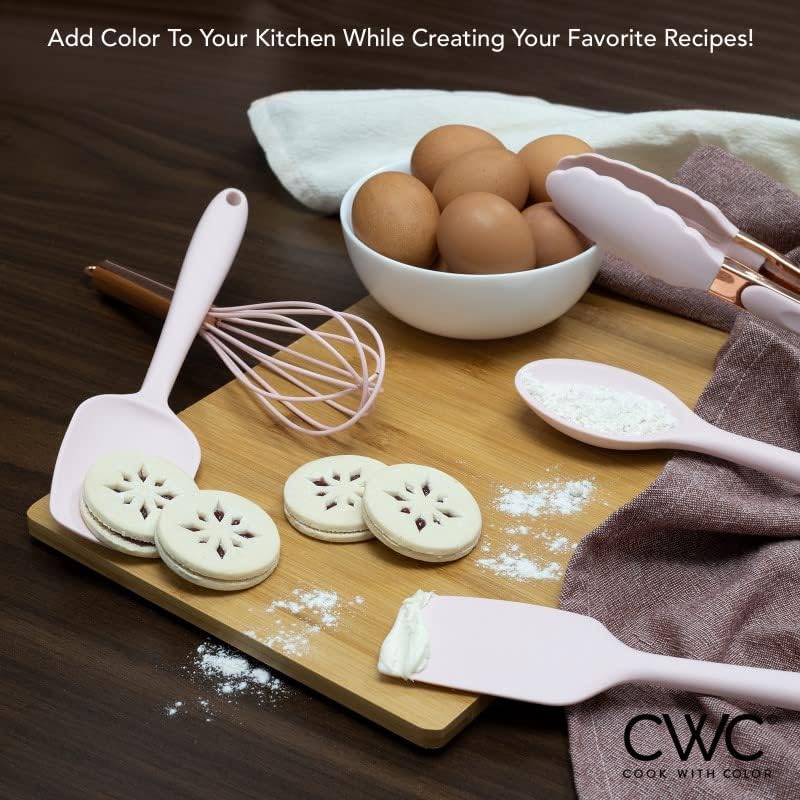 COOK WITH COLOR Silicone Cooking Utensils, Kitchen Utensil Set, Easy to Clean Silicone Kitchen Utensils, Cooking Utensils for Nonstick Cookware, Kitchen Gadgets Set, Standard, Pink