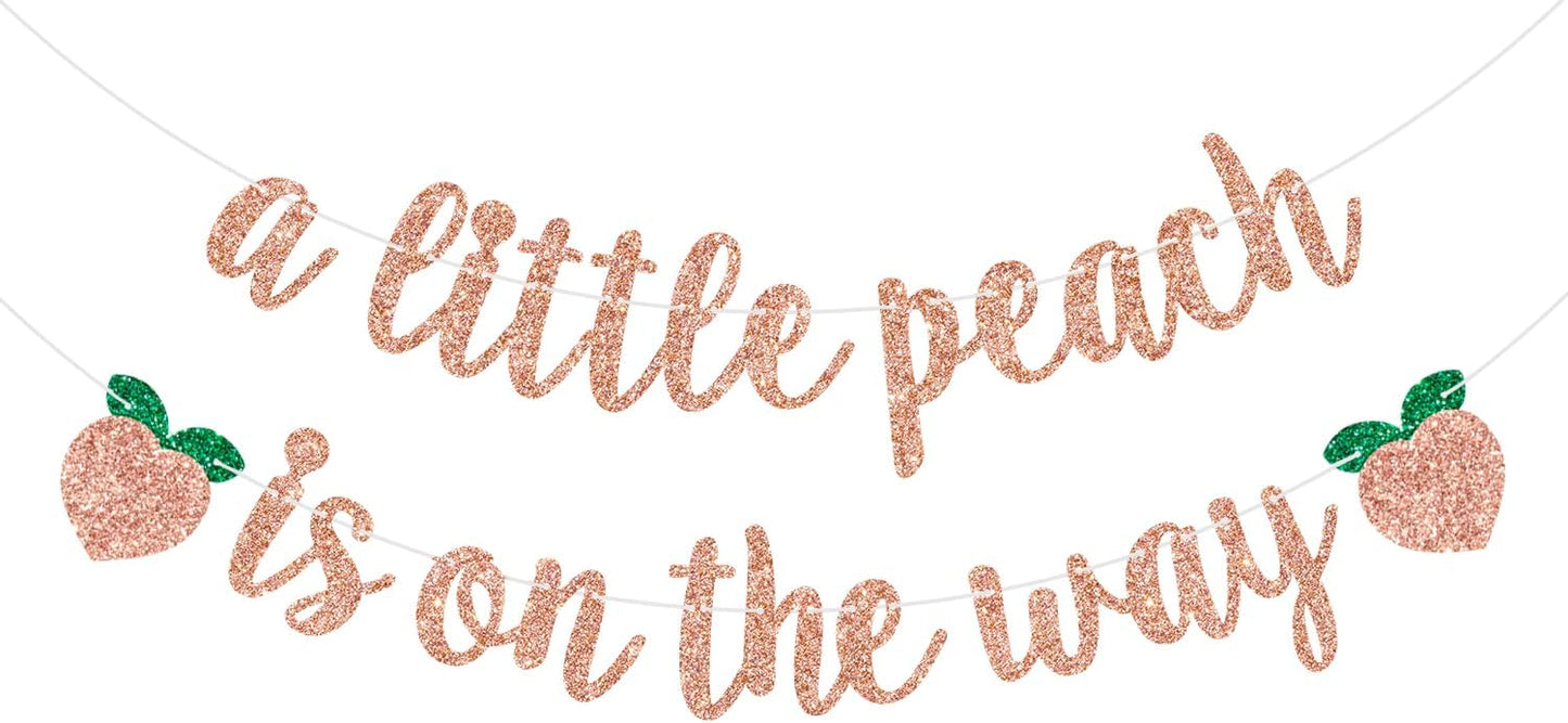 A Little Peach is on the Way Banner Baby Shower/Gender Revel Party Decorations Newborn Baby First Birthday Party Banner Fruit Theme Birthday Banner Rose Gold Glitter