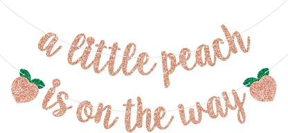 A Little Peach is on the Way Banner Baby Shower/Gender Revel Party Decorations Newborn Baby First Birthday Party Banner Fruit Theme Birthday Banner Rose Gold Glitter