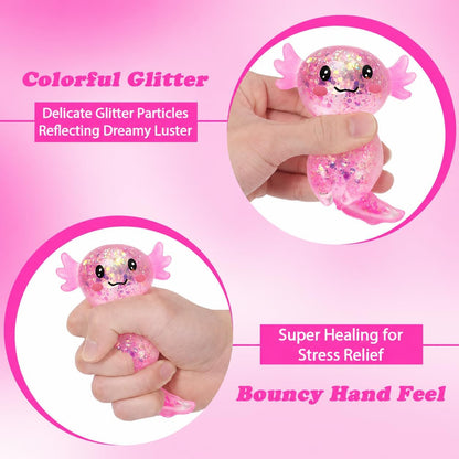Axolotl Squishy Stress Ball, Soft TPR Slow Rising Squeeze Toy, Cute Axolotl Fidget Toy for Stress Relief, Anxiety Calming Sensory Toy for Kids Adults(Pink Long Tail Axolotl)