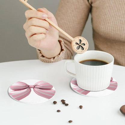 Light Pink Bow Balloon Candy Stripe Pattern Drinks Coasters Set of 4 Leather Drink Coasters for Tabletop Protection Heat Resistant Bar Cup Mat Pad