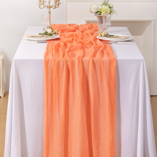 Peach Cheesecloth Table Runner 1 Pack 120 inch 10FT Long Boho Rustic Gauze Cheese Cloth Table Runner for Spring Easter Wedding Baby Bridal Shower Birthday Home Decor