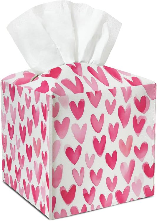 Pink Heart Leather Tissue Box Cover Square Cute Tissue Holder for Car Livingroom Office Decor Ideal Gifts for Women Colleagues Girls Sister Bestie Daughter Birthday Christmas Housewarming - YT0188