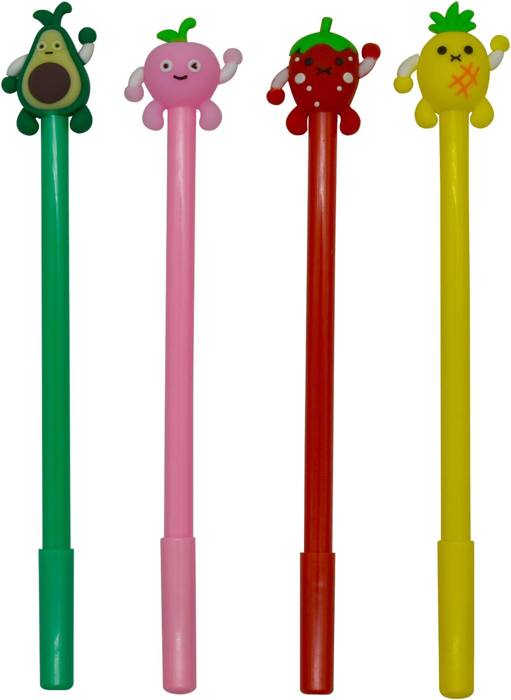 Maydahui 28 PCS Fruits Shaped Rollerball Pens Cute Kawaii Pen Black Gel Ink Strawberry Pineapple Juicy Peach Avocado Design for School Office Stationery Supplies