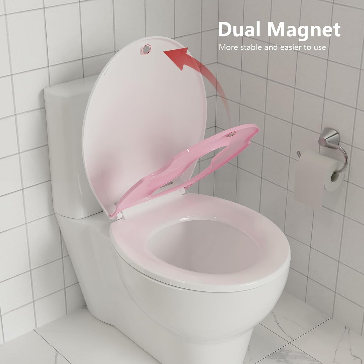 17" Round Pink Toilet Seat with Built-In Toddler Potty Training Seat, No Wiggle Design for Child and Adult, Easy to Install with Detachable Seat for Longtime Usage