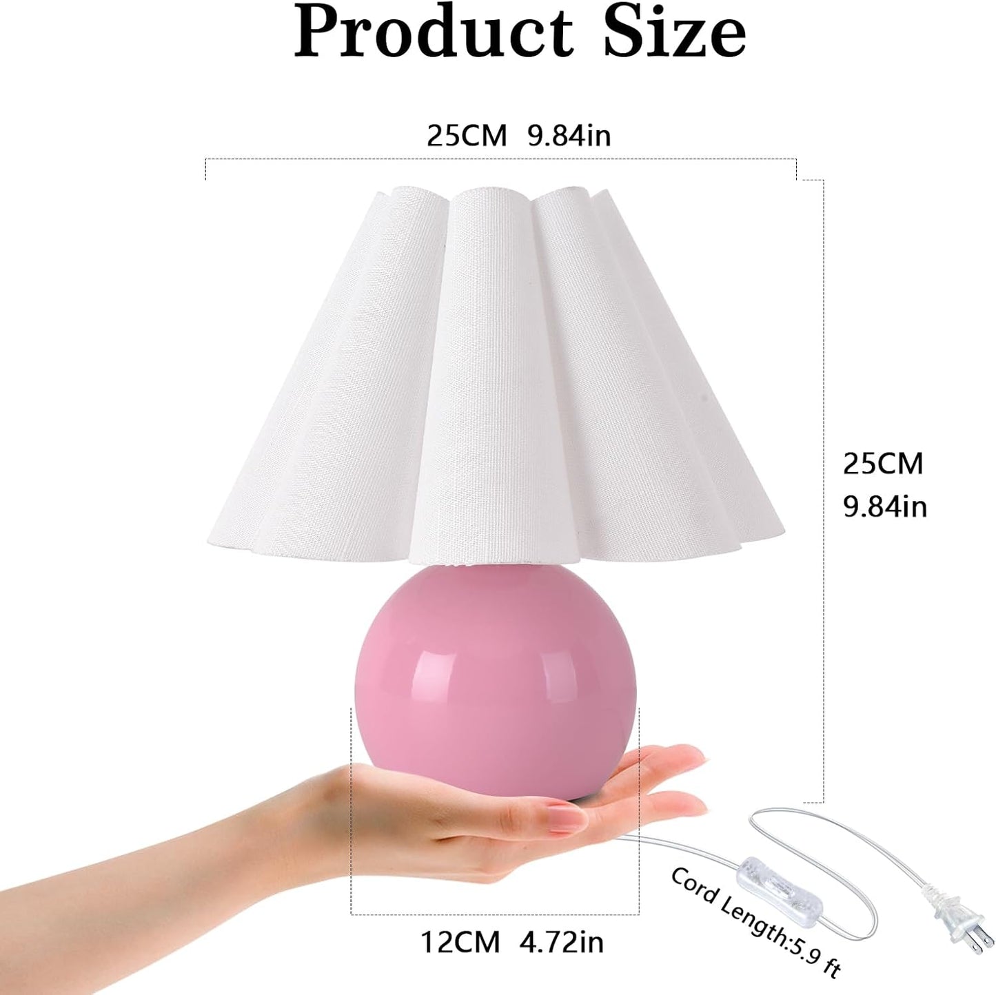 Pink Small Bedside Mini Table Lamp for Bedroom, Cute Bedroom Lamps for Nightstand, Cute Mini Table Lamps for Small Spaces with Scalloped Shade for Kitchen Counter, Bookshelf, Kids Dorm, Home Office