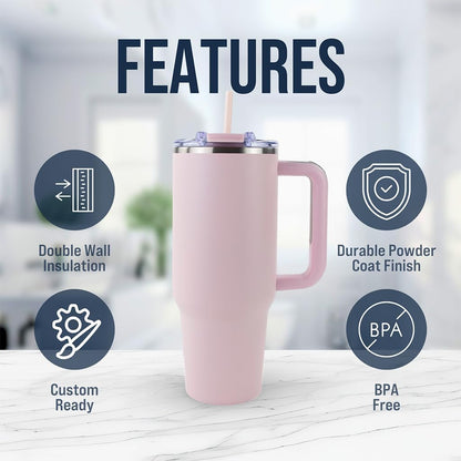 Hogg Big Swig 40 oz Tumbler with Handle and Straw - Light Pink, 40oz Insulated Stainless Steel, Water Tumbler with Straw, Water Cup with Handle, Versatile Leak Proof Lid