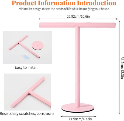 Pink Bathroom Hand Towel Holder Stand，T-Shape Hand Towel Holder Stand SUS304 Stainless Steel for Bathroom，Kitchen or Vanity Countertop